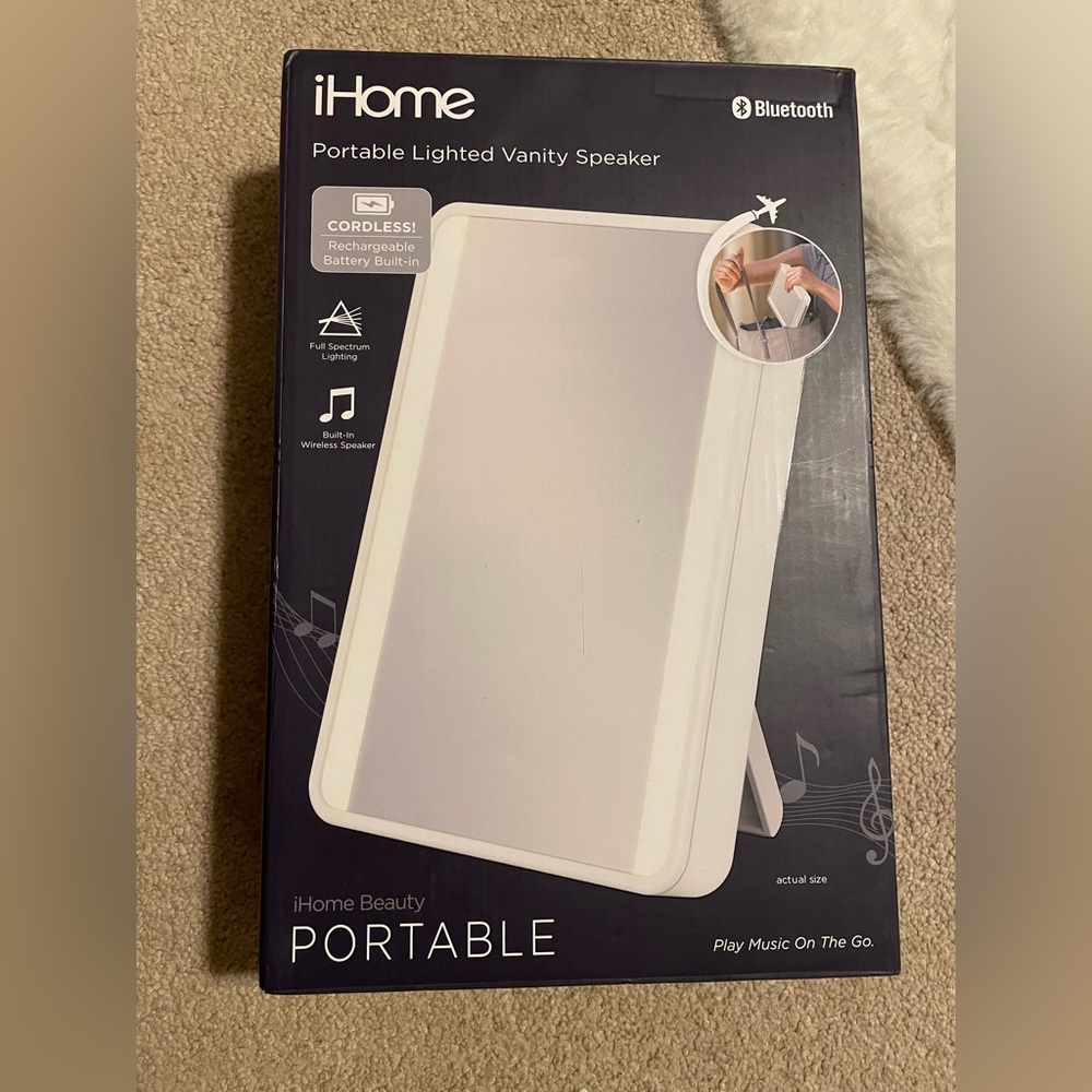 New iHome LED Vanity Mirror with Built-in Bluetooth Speaker - White